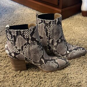 Marc Fisher Gray Snakeskin Ankle Booties